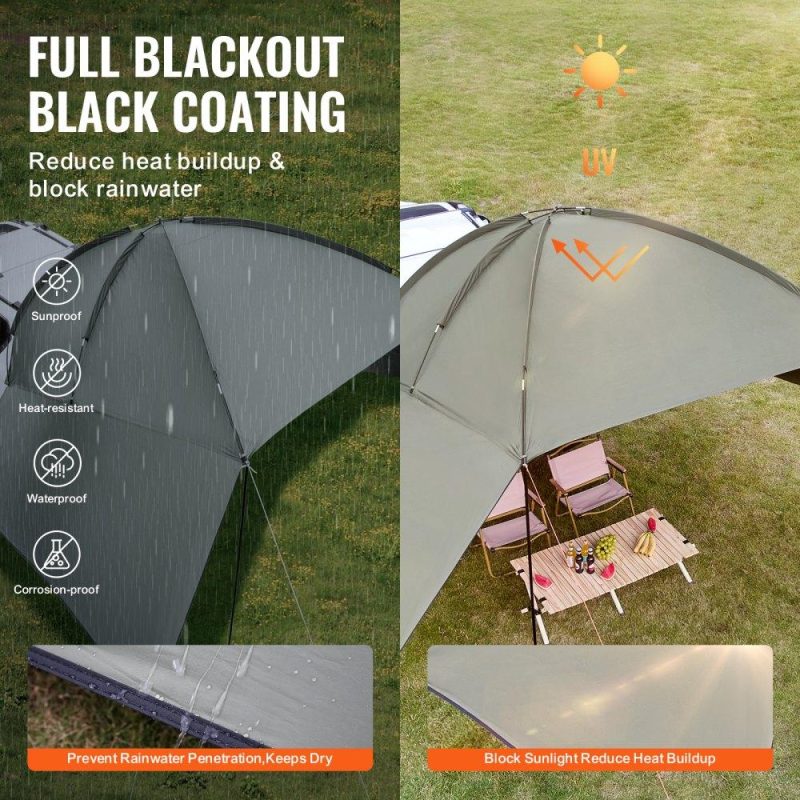 Tents | Vehicle Awning, Large 10′ x 7′ Shade Coverage Car Side Awning, PU2000mm UV50+ Car Awning with Extended Side Canopies and Portable Storage Bag, Suitable for Truck, SUV, Van, Campers Lawn & Garden Tents