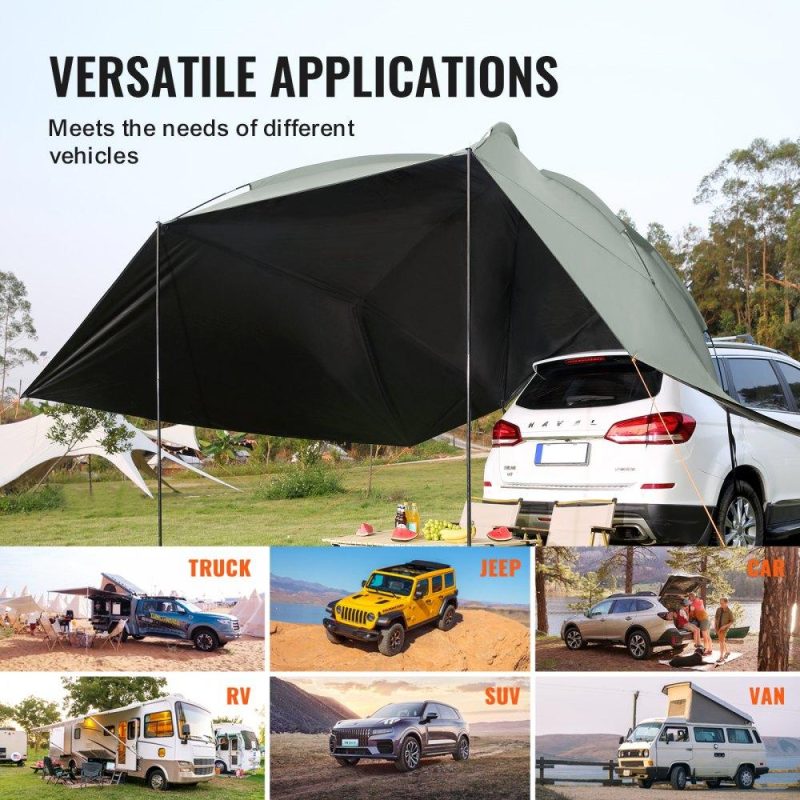 Tents | Vehicle Awning, Large 10′ x 7′ Shade Coverage Car Side Awning, PU2000mm UV50+ Car Awning with Extended Side Canopies and Portable Storage Bag, Suitable for Truck, SUV, Van, Campers Lawn & Garden Tents