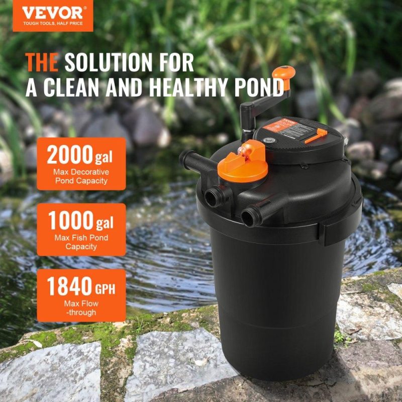 Water Gardens & Ponds | Bio Pressure Pond Filter, Up to 2000 Gallons, with 13W UV-C Light, 1840 GPH, Pressurized Biological Pond Filter System Filtration Equipment for Fountain Pool, Koi Fish Aquarium Tank Garden Water Lawn & Garden Water Gardens & Ponds