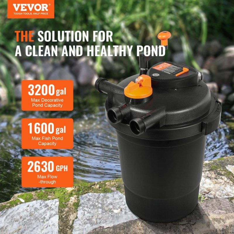 Water Gardens & Ponds | Bio Pressure Pond Filter, Up to 3200 Gallons, with 13W UV-C Light, 2630 GPH, Pressurized Biological Pond Filter System Filtration Equipment for Fountain Pool, Koi Fish Aquarium Tank Garden Water Lawn & Garden Water Gardens & Ponds