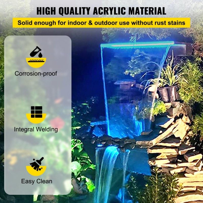 Water Gardens & Ponds | Fountain Spillway 23.6×3.2×8.1 Inch, Pool Waterfall Fountain 17 Colors Led, Pool Water Fall Kit with Remote, Pool Spillway Solid Acrylic Pool Waterfall for Garden Pond, Swimming Pool, Square Lawn & Garden Water Gardens & Ponds