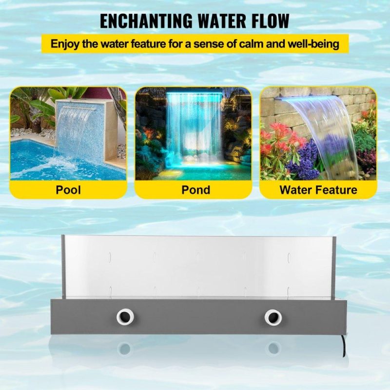 Water Gardens & Ponds | Fountain Spillway 23.6×3.2×8.1 Inch, Pool Waterfall Fountain 17 Colors Led, Pool Water Fall Kit with Remote, Pool Spillway Solid Acrylic Pool Waterfall for Garden Pond, Swimming Pool, Square Lawn & Garden Water Gardens & Ponds