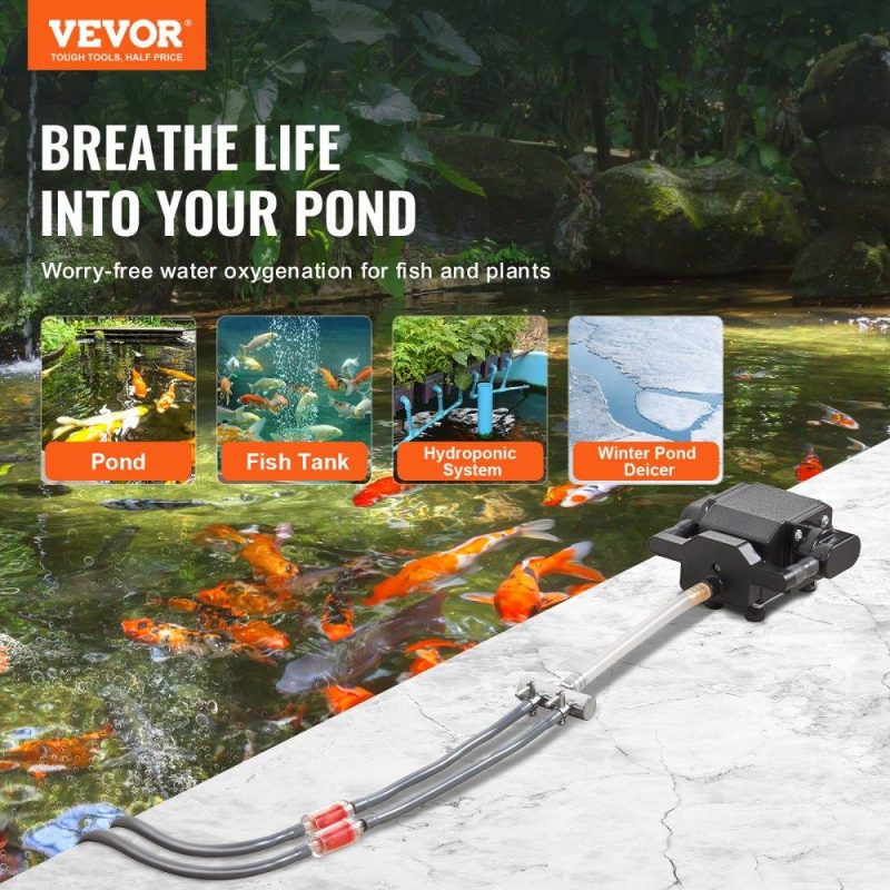 Water Gardens & Ponds | Pond Aeration Kit, 2 Outlets Pond Aerator for up to 1000 Gallons, 5 W All-in-One Pond Air Pump Kit with Air Stones, Check Valves, Airline Tubing for Pond, Fish Tank, Aquarium, Hydroponic Lawn & Garden Water Gardens & Ponds