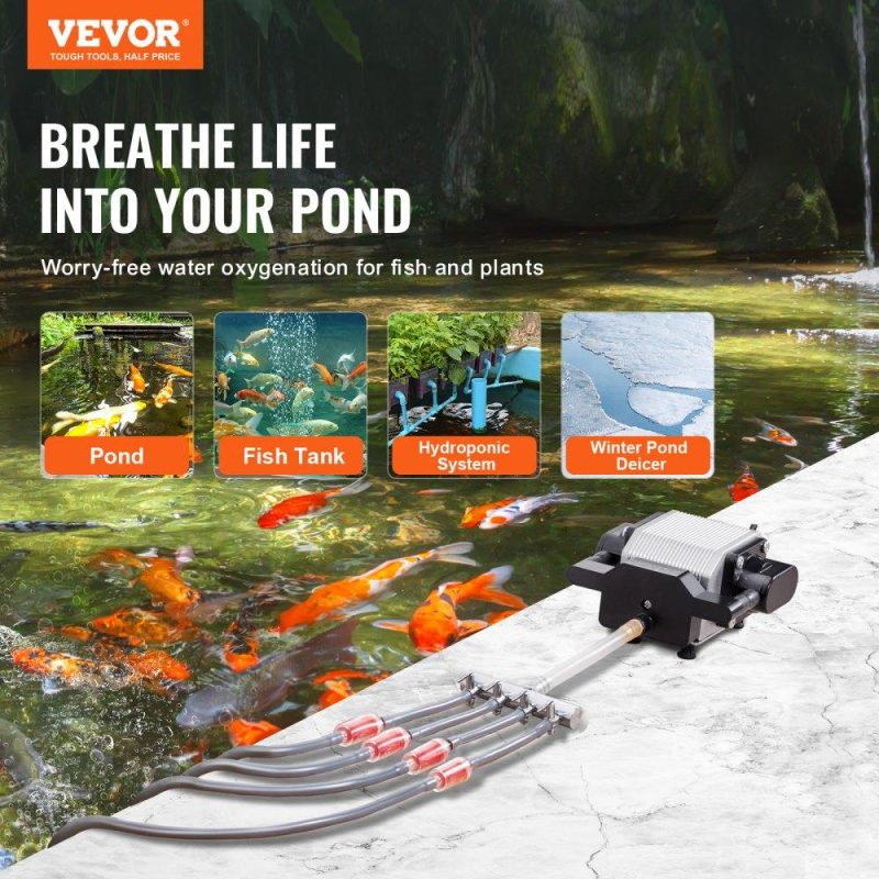 Water Gardens & Ponds | Pond Aeration Kit, 4 Outlets Pond Aerator for up to 2000 Gallons, 10 W All-in-One Pond Air Pump Kit with Air Stones, Check Valves, Airline Tubing for Pond, Fish Tank, Aquarium, Hydroponic Lawn & Garden Water Gardens & Ponds