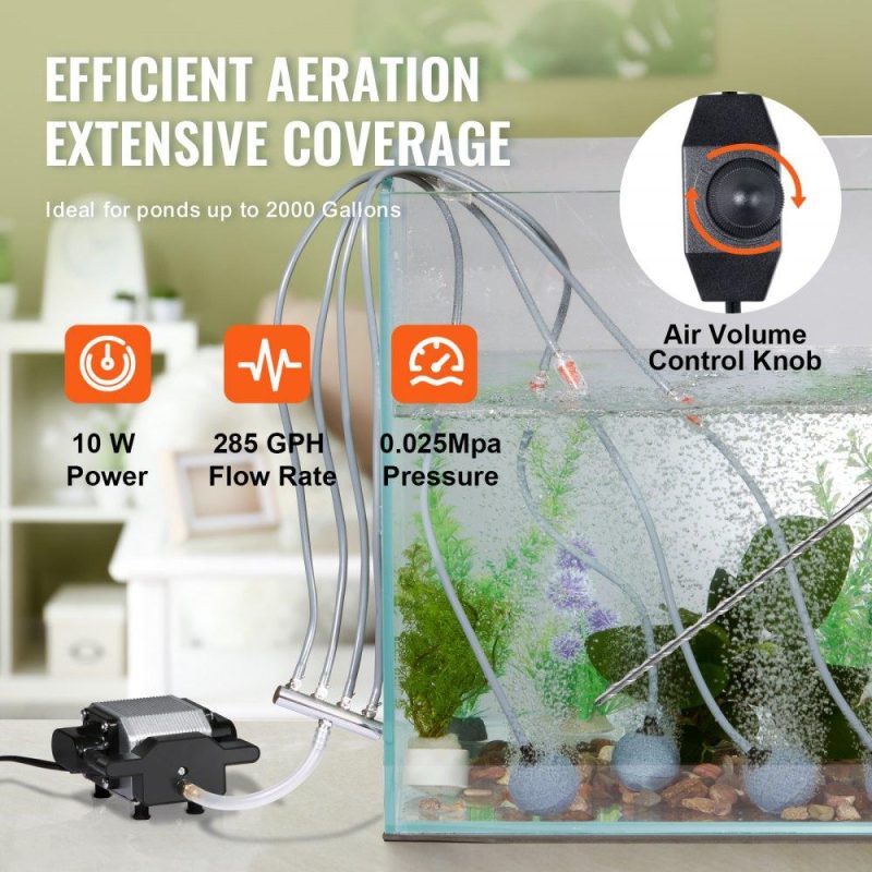 Water Gardens & Ponds | Pond Aeration Kit, 4 Outlets Pond Aerator for up to 2000 Gallons, 10 W All-in-One Pond Air Pump Kit with Air Stones, Check Valves, Airline Tubing for Pond, Fish Tank, Aquarium, Hydroponic Lawn & Garden Water Gardens & Ponds