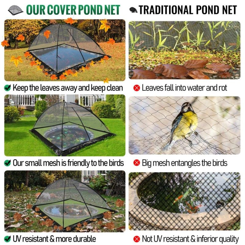 Water Gardens & Ponds | Pond Cover Dome, 10×14 FT Garden Pond Net, 1/2 inch Mesh Dome Pond Net Covers with Zipper and Wind Rope, Black Nylon Pond Netting for Pond Pool and Garden to Keep Out Leaves Lawn & Garden Water Gardens & Ponds