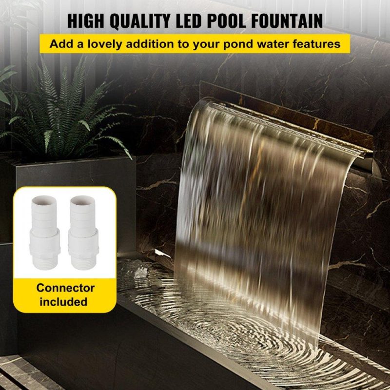 Water Gardens & Ponds | Pool Fountain 47.2″ x 4.5″ x 3.1″ Stainless Steel Pool Waterfall with LED Strip Light Waterfall Spillway with Pipe Connector Rectangular Garden Outdoor Lawn & Garden Water Gardens & Ponds