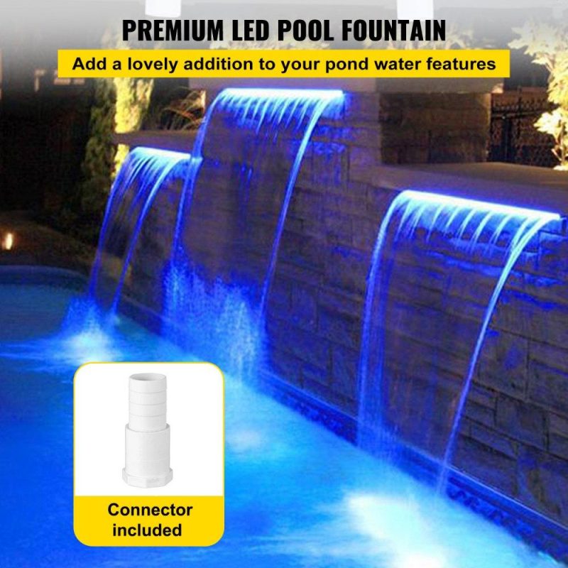 Water Gardens & Ponds | Pool Fountain Spillway 11.8×3.2×8.1 Inches, Fountain Spilway Blue Strip LED Light, Pool Waterfall Fountain Solid Acrylic, Pool Waterfall for Garden Pond, Swimming Pool, Squares Lawn & Garden Water Gardens & Ponds