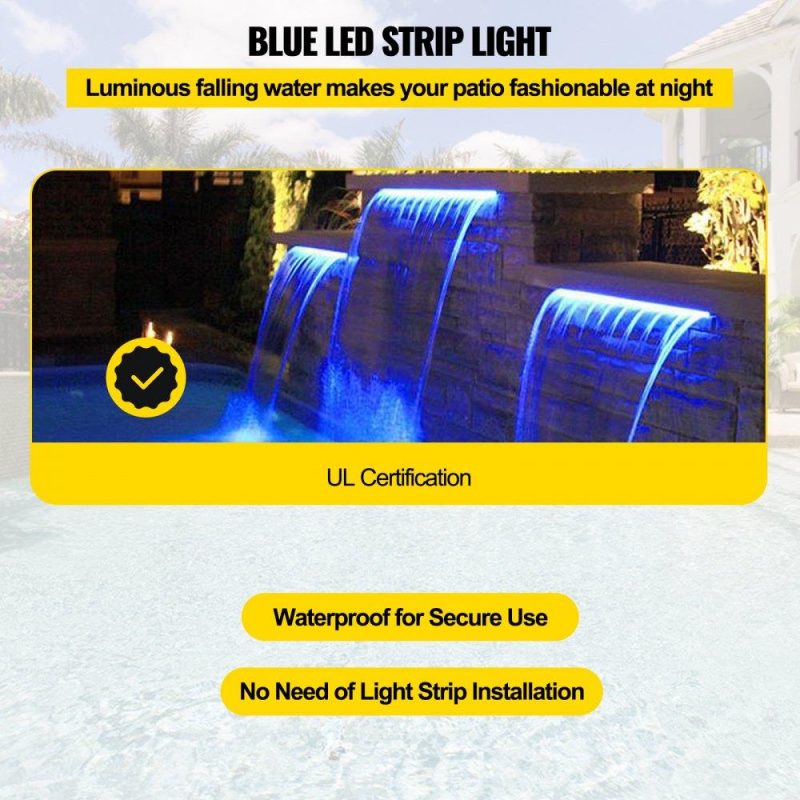 Water Gardens & Ponds | Pool Fountain Spillway 11.8×3.2×8.1 Inches, Fountain Spilway Blue Strip LED Light, Pool Waterfall Fountain Solid Acrylic, Pool Waterfall for Garden Pond, Swimming Pool, Squares Lawn & Garden Water Gardens & Ponds