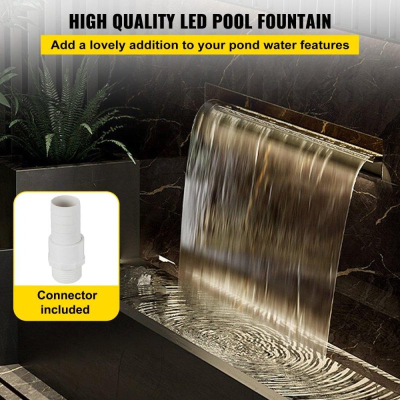 Water Gardens & Ponds | Pool Fountain Stainless Steel Pool Waterfall 11.8″ x 4.5″ x 3.1″(W x D x H) with LED Strip Light Waterfall Spillway with Pipe Connector Rectangular Garden Outdoor Lawn & Garden Water Gardens & Ponds