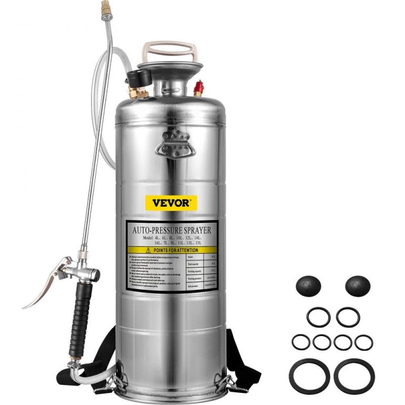 Watering & Irrigation | 3.5Gal Stainless Steel Sprayer,l Set with 20″ Wand& Handle& 3FT Reinforced Hose, Hand Pump Sprayer with Pressure Gauge&Safety Valve, Adjustable Nozzle Suitable for Gardening& Sanitizing Lawn & Garden Watering & Irrigation