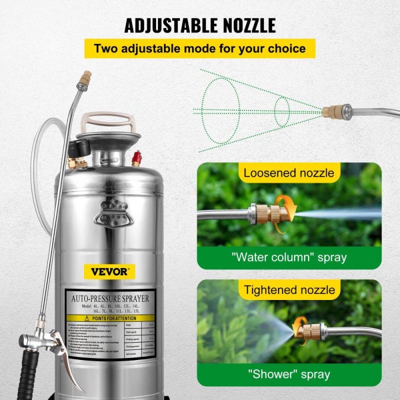 Watering & Irrigation | 3.5Gal Stainless Steel Sprayer,l Set with 20″ Wand& Handle& 3FT Reinforced Hose, Hand Pump Sprayer with Pressure Gauge&Safety Valve, Adjustable Nozzle Suitable for Gardening& Sanitizing Lawn & Garden Watering & Irrigation