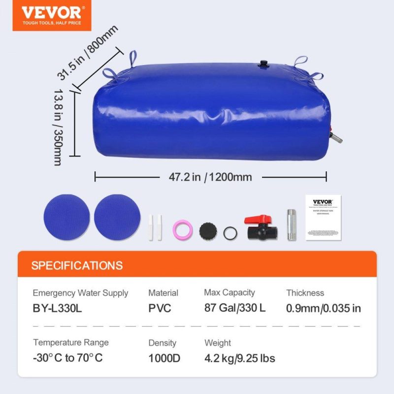 Watering & Irrigation | 330L/87 Gallon Water Storage Bladder, Water Tank, 1000D Blue PVC Collapsible Water Storage Containers, Large Capacity Soft Water Bag, Water Bladder, Fire Prevention, Camping, Emergency Water Use Lawn & Garden Watering & Irrigation