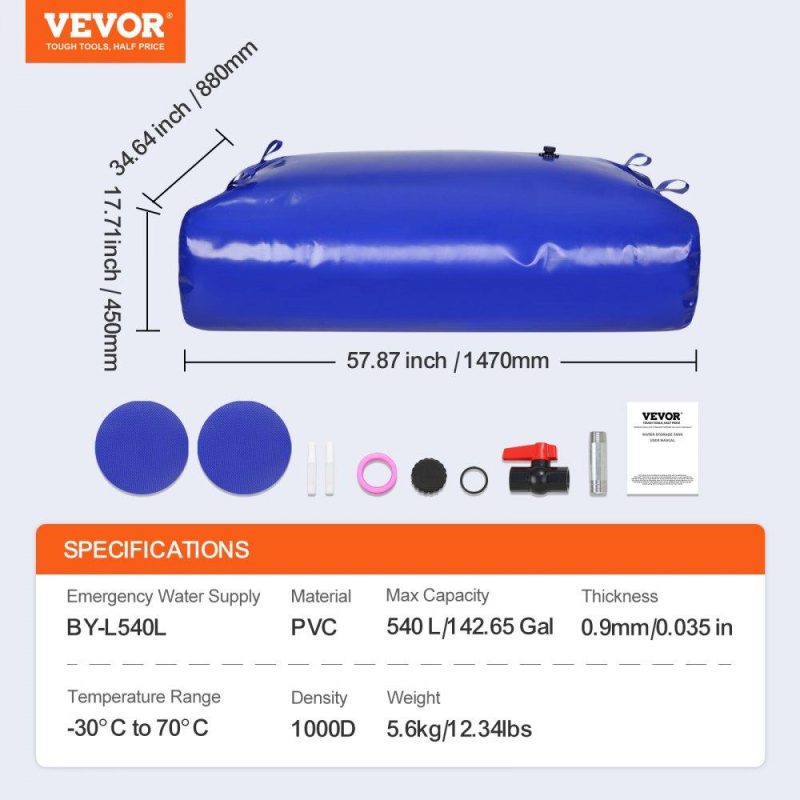 Watering & Irrigation | 540L/142.65 Gallon Water Storage Bladder, Water Tank, 1000D Blue PVC Collapsible Water Storage Containers, Large Capacity Soft Water Bag,Water Bladder,Fire Prevention,Camping,Emergency Water Use Lawn & Garden Watering & Irrigation