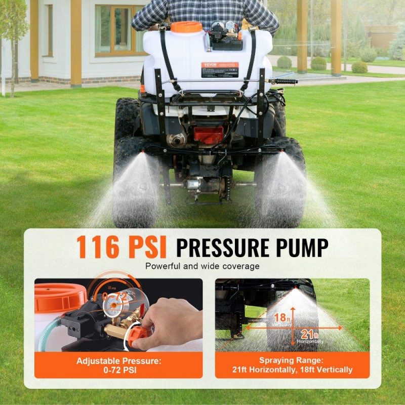 Watering & Irrigation | ATV Spot Sprayer, 15.9 Gal/60 L ATV/UTV Broadcast Sprayer with A Nozzle Boom, 12 V Pump Weed Sprayer with Water Tank, 1.9 GPM Flow Rate, Adjustable 0-72 PSI, 20FT Hose, White Lawn & Garden Watering & Irrigation