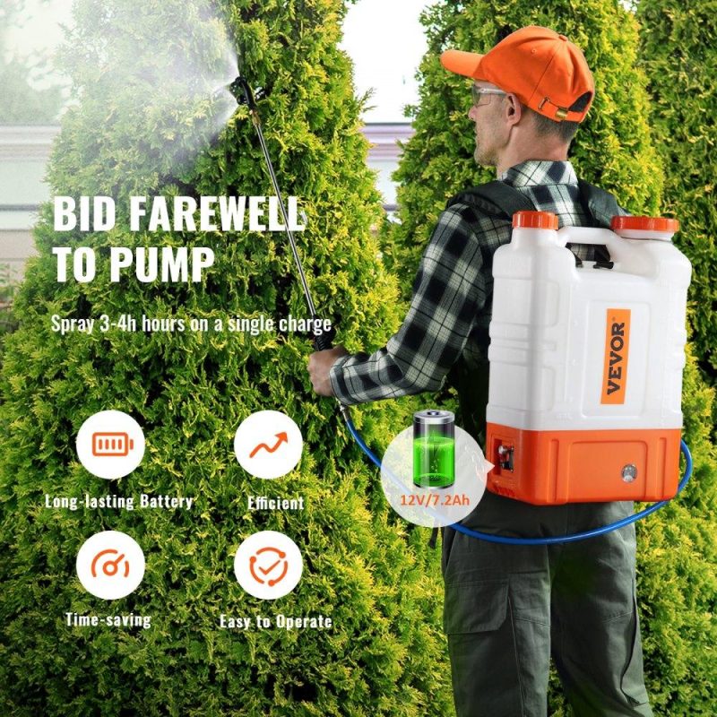 Watering & Irrigation | Battery Powered Backpack Sprayer with Cart, 0-94 PSI Adjustable Pressure, 4 Gallon Tank on Wheels, with 8 Nozzles and 2 Wands, 12V 7.2Ah Battery, Wide Mouth Lid for Weeding, Spraying, Cleaning Lawn & Garden Watering & Irrigation