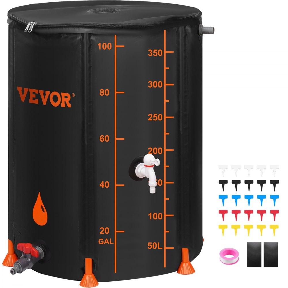 Watering & Irrigation | Collapsible Rain Barrel, 100 Gallon Large Capacity, PVC Rainwater Collection System Including Spigots and Overflow Kit, Portable Water Tank Storage Container for Garden Water Catcher, Black Lawn & Garden Watering & Irrigation