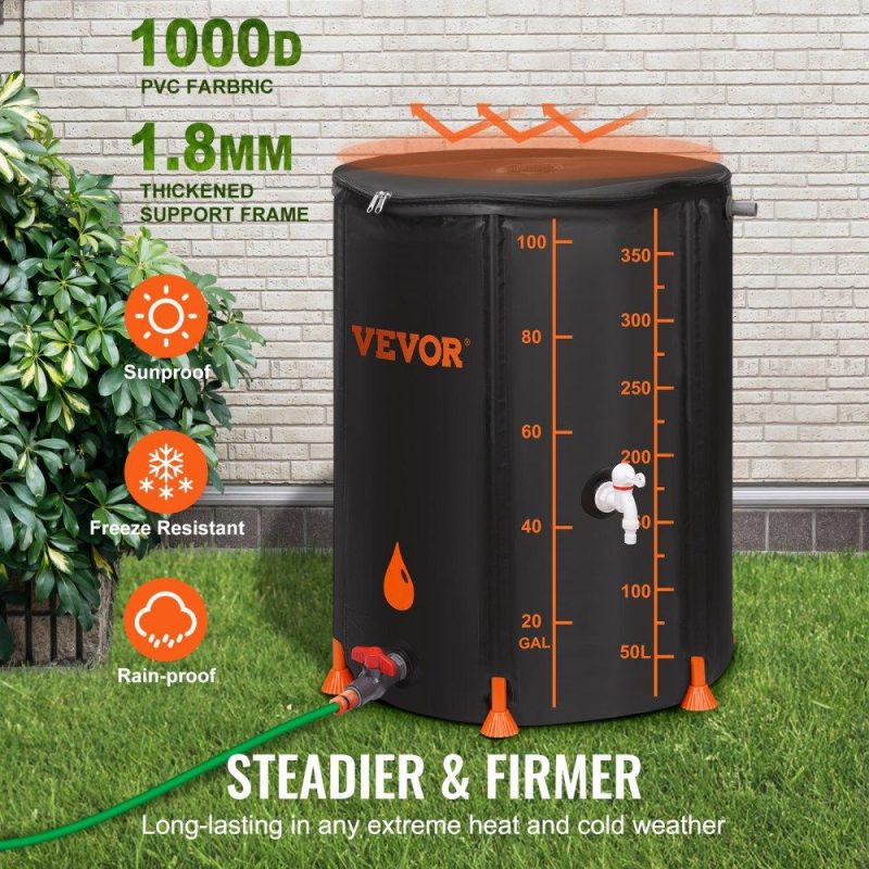 Watering & Irrigation | Collapsible Rain Barrel, 100 Gallon Large Capacity, PVC Rainwater Collection System Including Spigots and Overflow Kit, Portable Water Tank Storage Container for Garden Water Catcher, Black Lawn & Garden Watering & Irrigation