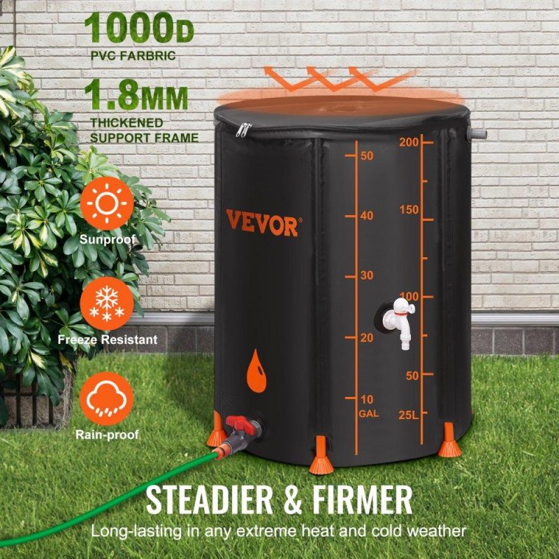 Watering & Irrigation | Collapsible Rain Barrel, 53 Gallon Large Capacity, PVC Rainwater Collection System with Spigots and Overflow Kit, Portable Water Tank Storage Container for Garden Water Catcher, Black Lawn & Garden Watering & Irrigation