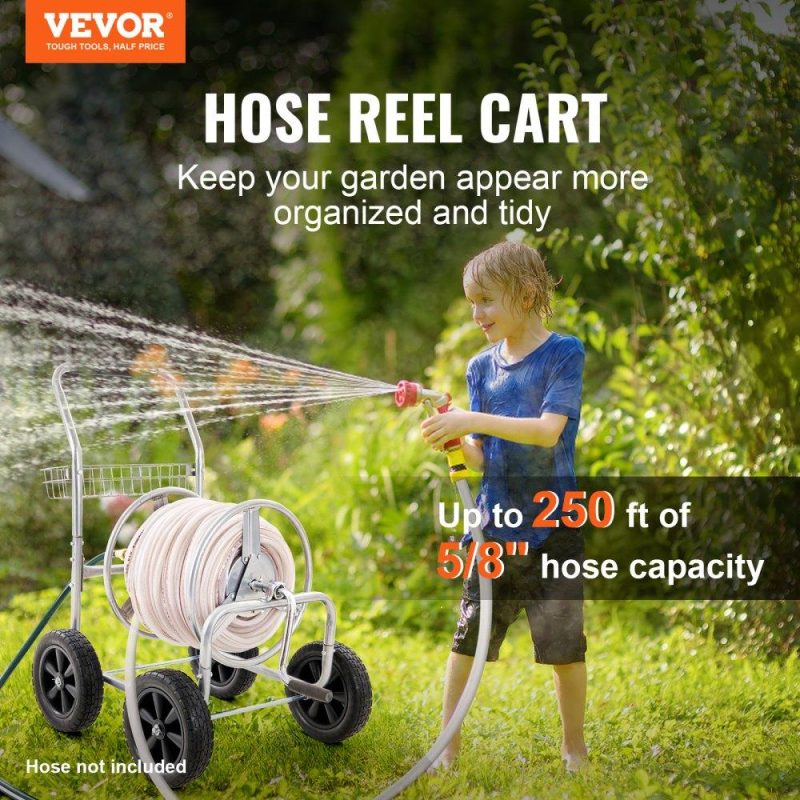 Watering & Irrigation | Hose Reel Cart, Hold Up to 250 ft of 5/8’’ Hose, Garden Water Hose Carts Mobile Tools with 4 Wheels, Heavy Duty Powder-coated Steel Outdoor Planting with Storage Basket, for Garden, Yard, Lawn Lawn & Garden Watering & Irrigation