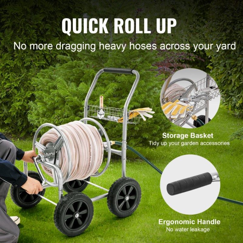 Watering & Irrigation | Hose Reel Cart, Hold Up to 250 ft of 5/8’’ Hose, Garden Water Hose Carts Mobile Tools with 4 Wheels, Heavy Duty Powder-coated Steel Outdoor Planting with Storage Basket, for Garden, Yard, Lawn Lawn & Garden Watering & Irrigation