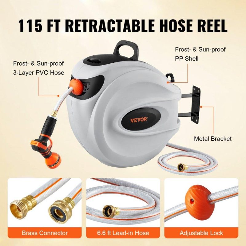 Watering & Irrigation | Retractable Hose Reel Water Hose Reel 115’x1/2″ 180° Swivel Wall-Mounted Lawn & Garden Watering & Irrigation