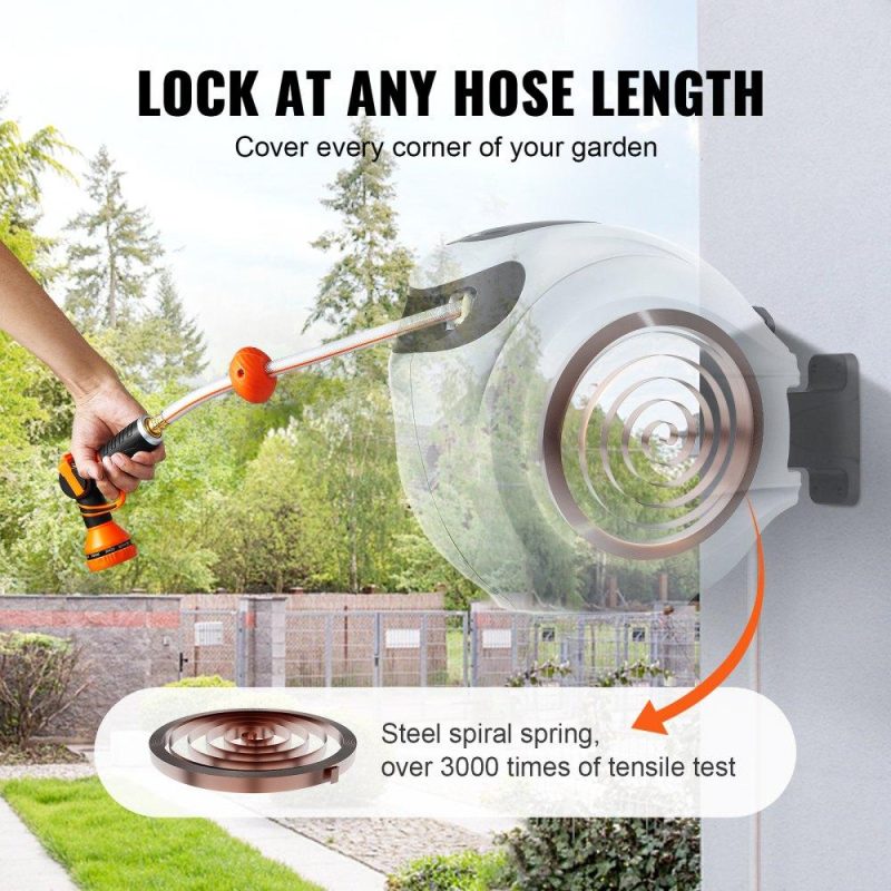 Watering & Irrigation | Retractable Hose Reel Water Hose Reel 65’x5/8″ 180° Swivel Wall-Mounted Lawn & Garden Watering & Irrigation