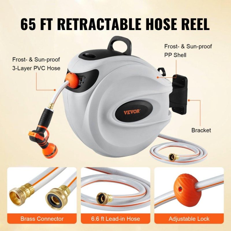 Watering & Irrigation | Retractable Hose Reel Water Hose Reel 65’x5/8″ 180° Swivel Wall-Mounted Lawn & Garden Watering & Irrigation