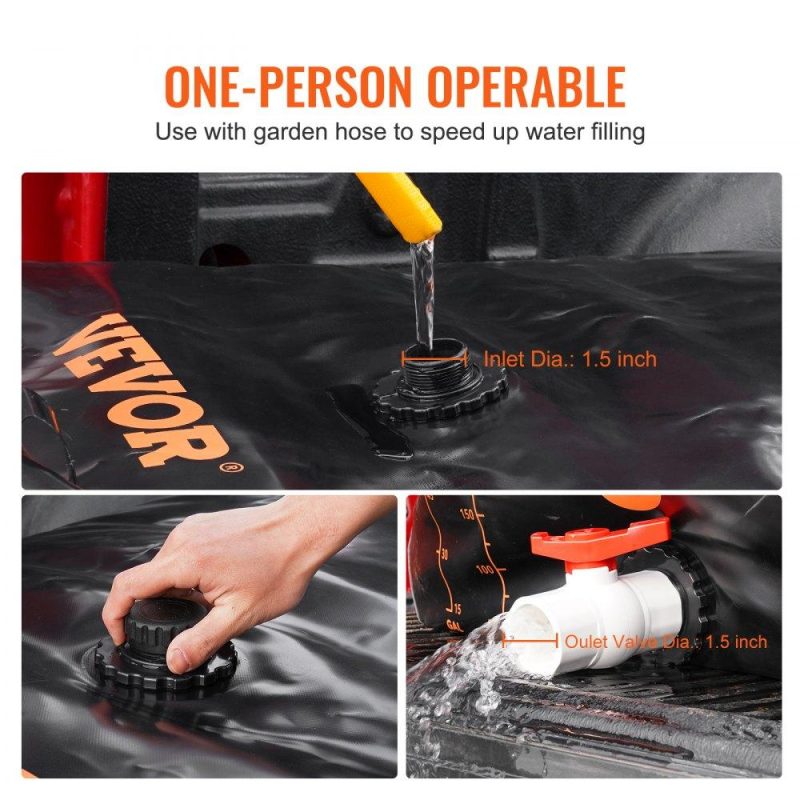 Watering & Irrigation | Water Tank Bladder, 87 Gallon Large Capacity, PVC Collapsible Water Bladder Including Spigots and Overflow Kit, Portable Water Storage Bladder for Garden Water Catcher, Black Lawn & Garden Watering & Irrigation