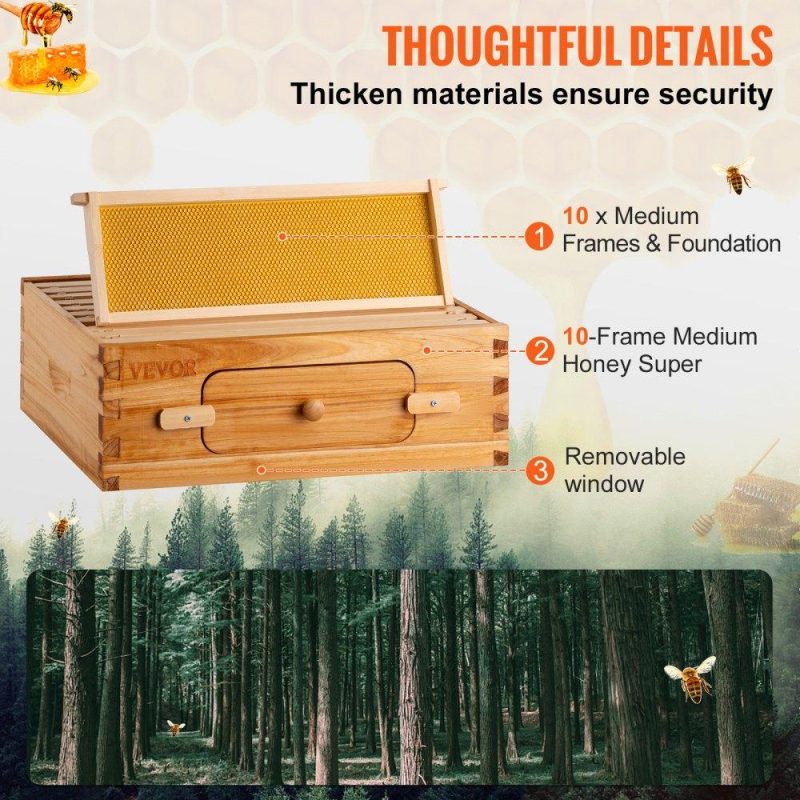 Beekeeping Supplies | Bee Hive, 10-Frame Complete Beehive Kit, 100% Beeswax Natural Wood, Includes 1 Medium Box with 10 Wooden Frames and Waxed Foundations, for Beginners and Pro Beekeepers Agriculture & Forestry Equipment Beekeeping Supplies