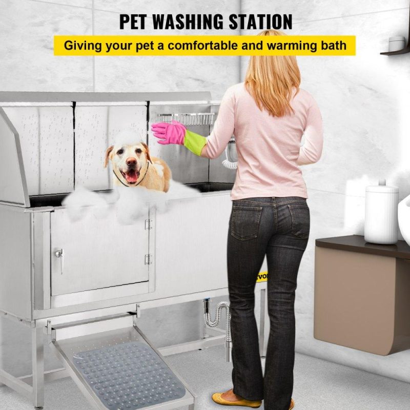 Dog Grooming Tub | Dog Grooming Tub, 62″ L Pet Wash Station, 304 Stainless Steel Pet Grooming Tub Rated 661LBS Load Capacity, Non-Skid Dog Washing Station Comes with Ramp, Faucet, Sprayer and Drain Kit Agriculture & Forestry Equipment Dog Grooming Tub