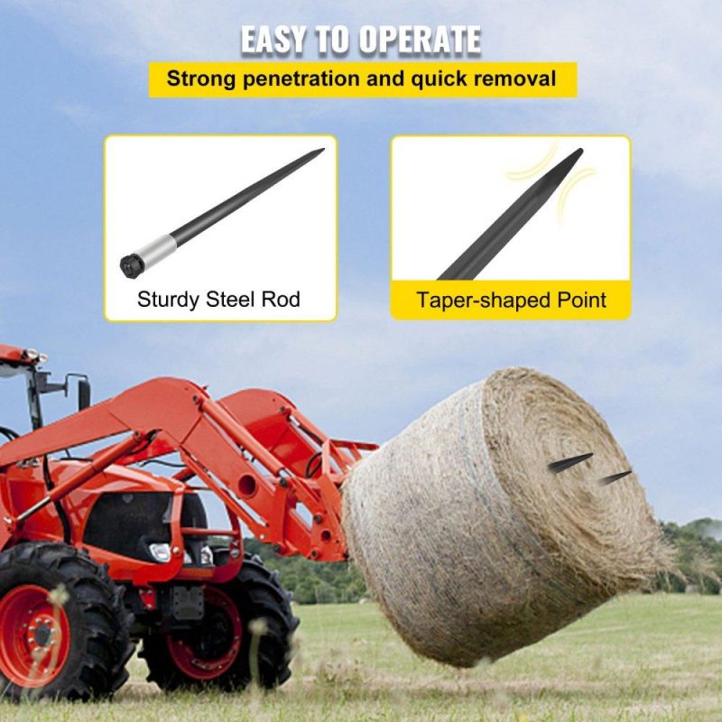 Hay Spear | Hay Spear Spears 49″ Hay Bale Spear Spike, 4000 lbs Capacity Quick Attach Square Hay Bale Spears, 2 Pics Black Bale Forks, Bale Hay Spike with Hex Nut & Sleeve for Buckets Tractors Loaders Agriculture & Forestry Equipment Hay Spear