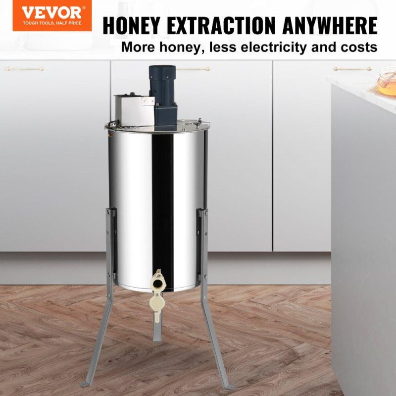 Honey Extractor | Electric Honey Extractor, 2/4 Frames Honey Spinner Extractor, Stainless Steel Beekeeping Extraction, Apiary Centrifuge Equipment with Height Adjustable Stand, Honeycomb Drum Spinner with Lid Agriculture & Forestry Equipment Beekeeping Supplies