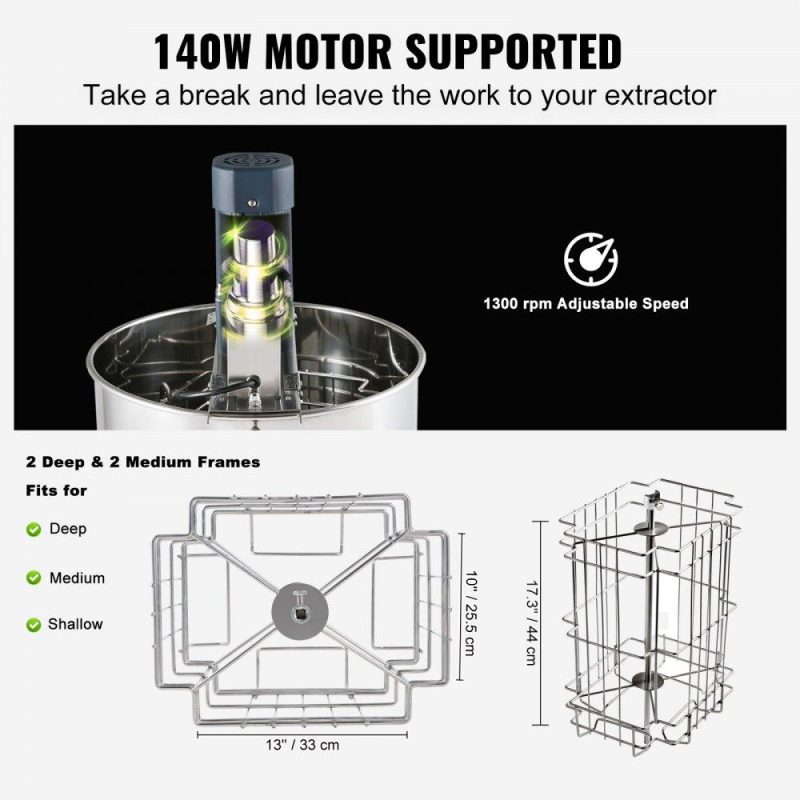 Honey Extractor | Electric Honey Extractor, 2/4 Frames Honey Spinner Extractor, Stainless Steel Beekeeping Extraction, Apiary Centrifuge Equipment with Height Adjustable Stand, Honeycomb Drum Spinner with Lid Agriculture & Forestry Equipment Beekeeping Supplies