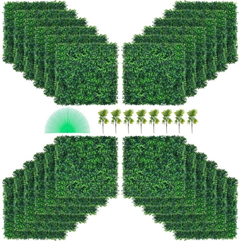 Landscaping & Shade | Artificial Boxwood Panel UV 24pcs Boxwood Hedge Wall Panels Artificial Grass Backdrop Wall 20″ X 20″ 4 cm Green Grass Wall Fake Hedge for Decor Privacy Fence Indoor Outdoor Garden Backyard Landscaping & Shade Landscaping & Shade