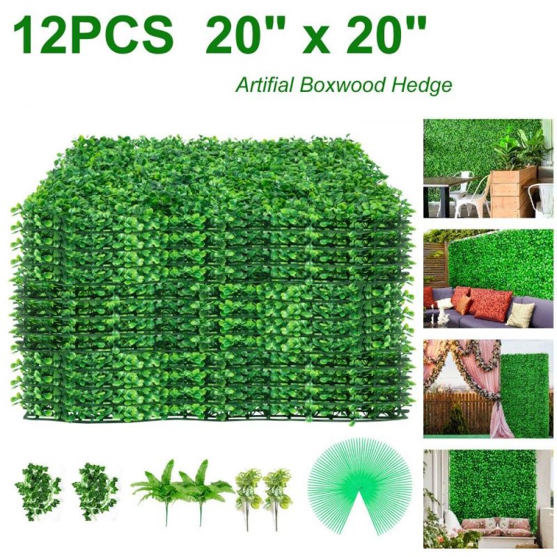 Landscaping & Shade | Artificial Boxwood Panels, 12 PCS 20″x20″ Boxwood Hedge Wall Panels, PE Artificial Grass Backdrop Wall 1.6″, Privacy Hedge Screen for Decoration of Outdoor, Indoor, Garden, Fence, and Backyard Landscaping & Shade Landscaping & Shade