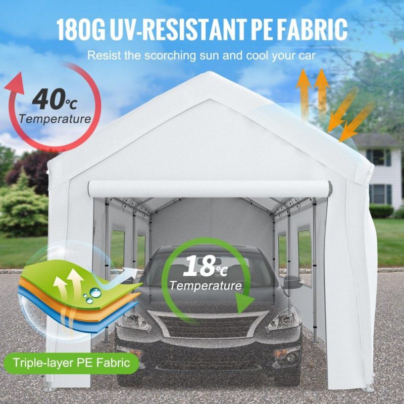 Landscaping & Shade | Carport Canopy Car Canopy 10 x 20ft w/ 8 Legs Sidewalls Windows White White Landscaping & Shade Landscaping & Shade