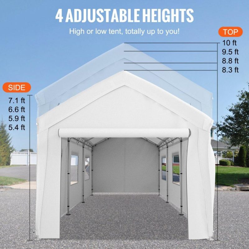 Landscaping & Shade | Carport Canopy Car Canopy 10 x 20ft w/ 8 Legs Sidewalls Windows White White Landscaping & Shade Landscaping & Shade