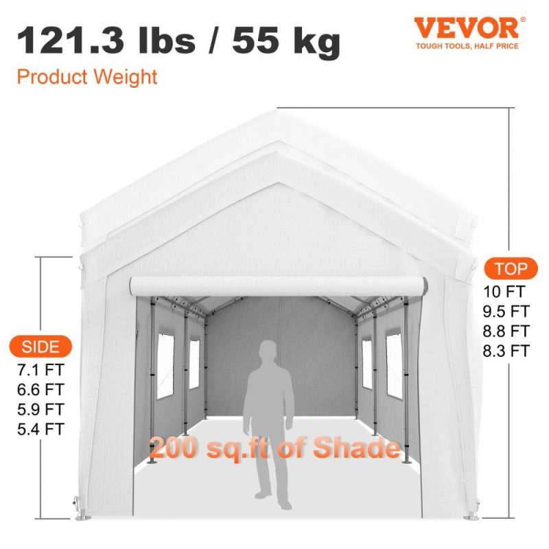 Landscaping & Shade | Carport Canopy Car Canopy 10 x 20ft w/ 8 Legs Sidewalls Windows White White Landscaping & Shade Landscaping & Shade