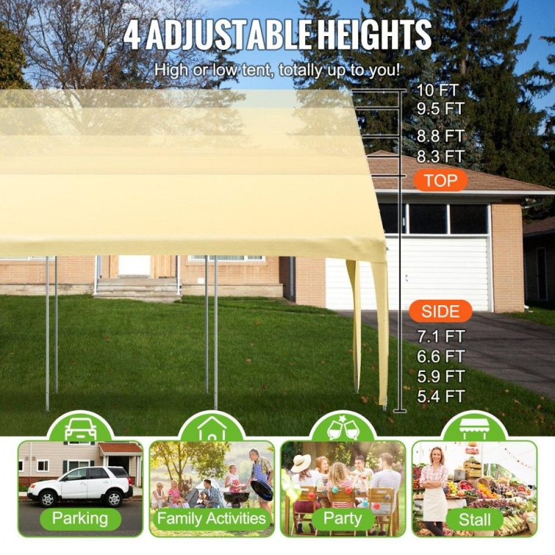 Landscaping & Shade | Carport Canopy Car Shelter Tent 10 x 20ft for Auto Boat with 8 Legs Yellow Yellow Landscaping & Shade Landscaping & Shade