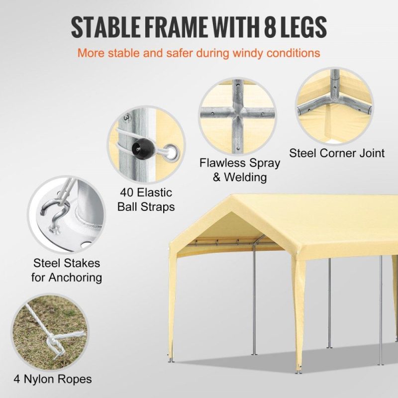 Landscaping & Shade | Carport Canopy Car Shelter Tent 10 x 20ft for Auto Boat with 8 Legs Yellow Yellow Landscaping & Shade Landscaping & Shade