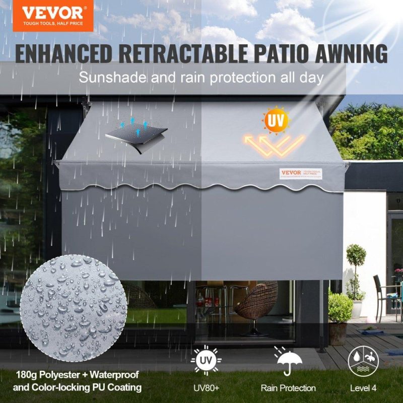 Landscaping & Shade | Manual Retractable Awning, 118″ Outdoor Retractable Patio Awning Sunshade Shelter, Adjustable Patio Door Window Awning Canopy with 39″ Sun Shade Curtain for Backyard, Garden, Balcony Landscaping & Shade Landscaping & Shade