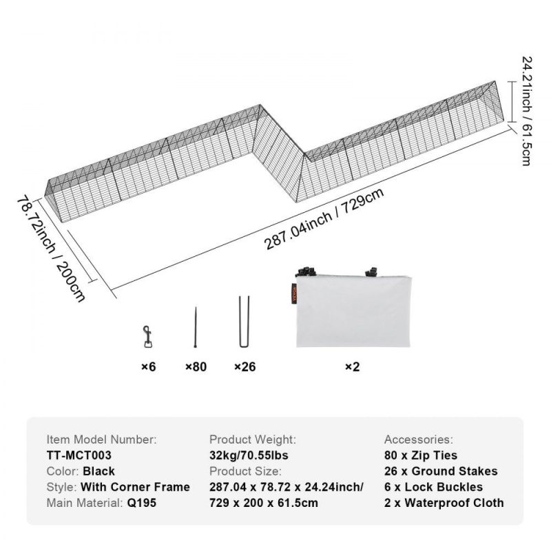 Livestock & Poultry Supplies | Chicken Tunnels, 287 x 78.7 x 24.2 inch(LxWxH) Chicken Tunnels for Yard, Portable Chicken Tunnels for Outside with Corner Frames, 2 Sets, Suitable for Chickens, Ducks, Rabbits Agriculture & Forestry Equipment Livestock & Poultry Supplies