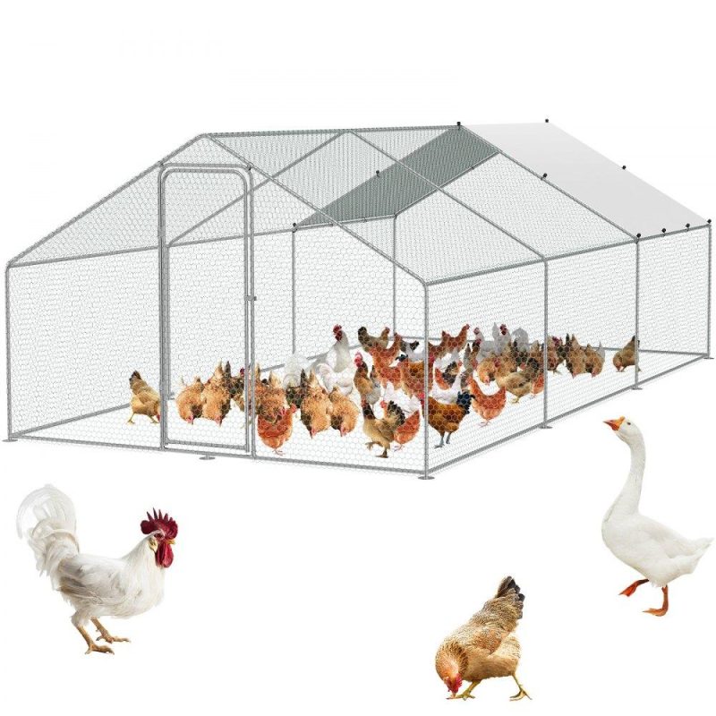 Livestock & Poultry Supplies | Large Metal Chicken Coop, 9.8×19.3×6.5 ft Walk-in Chicken Runs for Yard with Cover, Spire Roof Hen House with Security Lock for Outdoor and Backyard, Farm, Duck Rabbit Cage Poultry Pen Agriculture & Forestry Equipment Livestock & Poultry Supplies