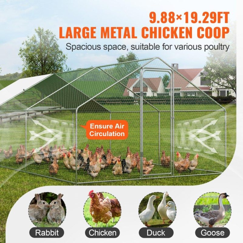 Livestock & Poultry Supplies | Large Metal Chicken Coop, 9.8×19.3×6.5 ft Walk-in Chicken Runs for Yard with Cover, Spire Roof Hen House with Security Lock for Outdoor and Backyard, Farm, Duck Rabbit Cage Poultry Pen Agriculture & Forestry Equipment Livestock & Poultry Supplies