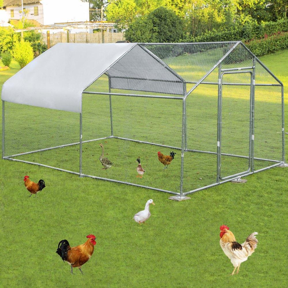 Metal Chicken Coop | Metal Chicken Coop, 10’x13’x6.4′ Large Walk-in Hen House with Cover, Galvanized Steel Poultry Run Extension with Lockable Door, Flat Roof Enclosure Cage for Hen Duck Rabbit Dog in Yard Farm Agriculture & Forestry Equipment Livestock & Poultry Supplies