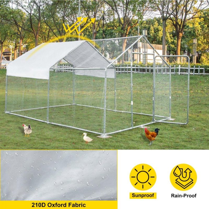 Metal Chicken Coop | Metal Chicken Coop, 10’x13’x6.4′ Large Walk-in Hen House with Cover, Galvanized Steel Poultry Run Extension with Lockable Door, Flat Roof Enclosure Cage for Hen Duck Rabbit Dog in Yard Farm Agriculture & Forestry Equipment Livestock & Poultry Supplies