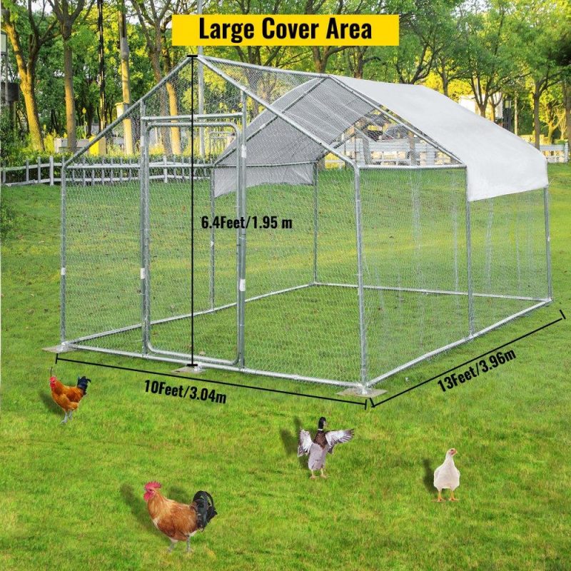 Metal Chicken Coop | Metal Chicken Coop, 10’x13’x6.4′ Large Walk-in Hen House with Cover, Galvanized Steel Poultry Run Extension with Lockable Door, Flat Roof Enclosure Cage for Hen Duck Rabbit Dog in Yard Farm Agriculture & Forestry Equipment Livestock & Poultry Supplies