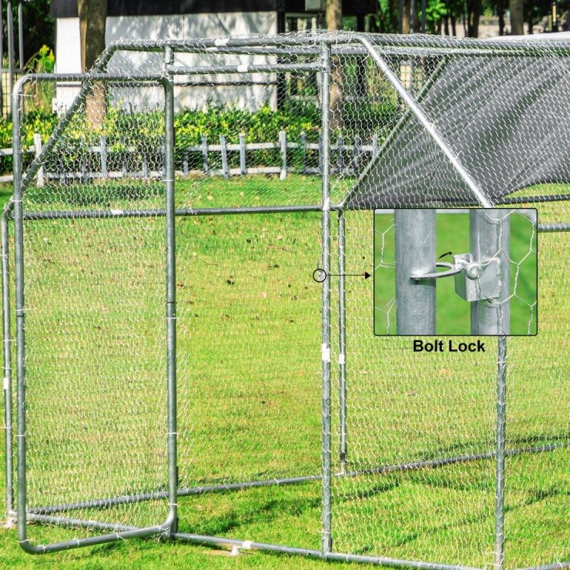 Metal Chicken Coop | Metal Chicken Coop, 10’x13’x6.4′ Large Walk-in Hen House with Cover, Galvanized Steel Poultry Run Extension with Lockable Door, Flat Roof Enclosure Cage for Hen Duck Rabbit Dog in Yard Farm Agriculture & Forestry Equipment Livestock & Poultry Supplies