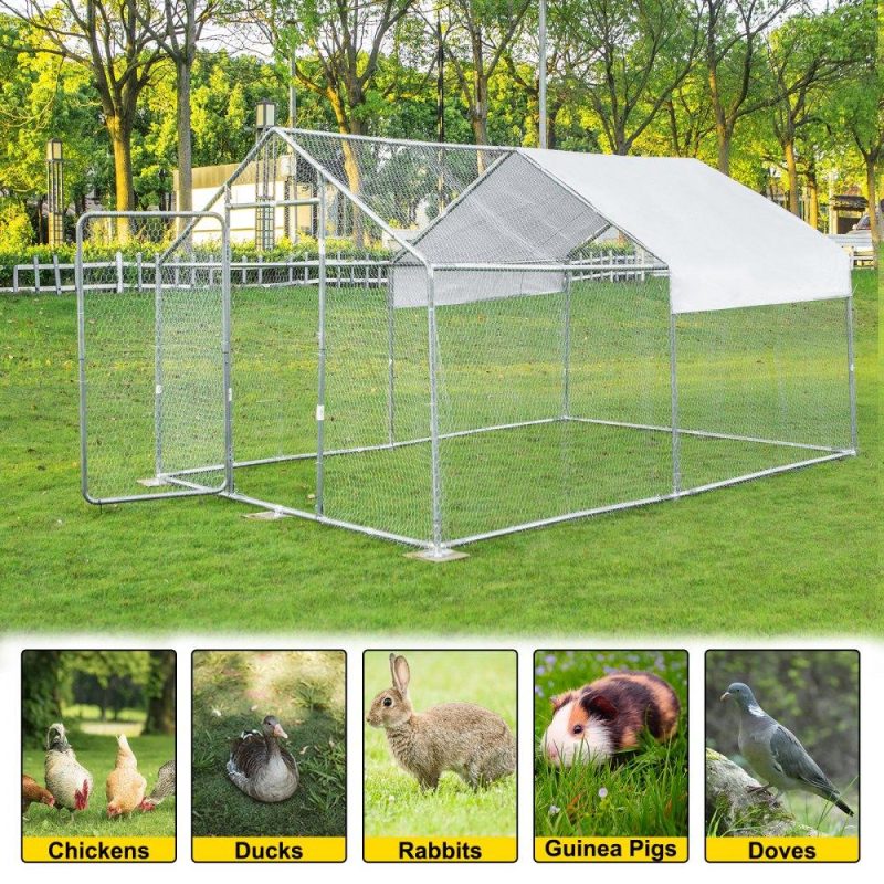 Metal Chicken Coop | Metal Chicken Coop, 10’x13’x6.4′ Large Walk-in Hen House with Cover, Galvanized Steel Poultry Run Extension with Lockable Door, Flat Roof Enclosure Cage for Hen Duck Rabbit Dog in Yard Farm Agriculture & Forestry Equipment Livestock & Poultry Supplies